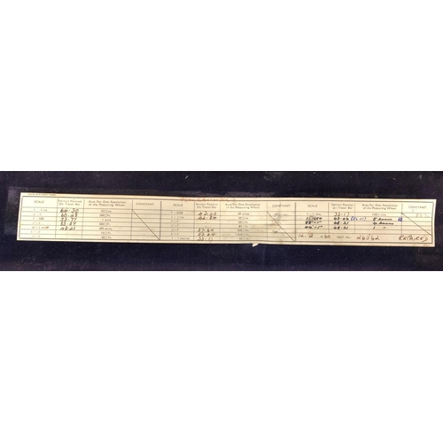 3247 - A scientific planimeter in wood box with scale label to interior, box, 53.5cm wide, 11cm deep, 5cm h... 