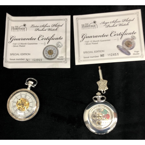 3288 - 5 modern Heritage Special Edition silver plated pocket watches, all boxed and with certificates.