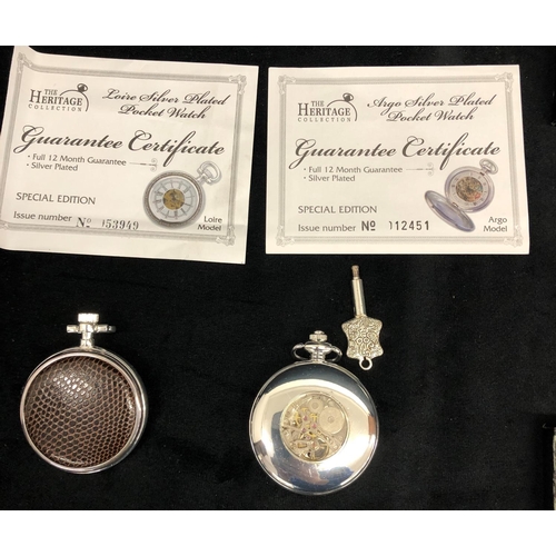 3288 - 5 modern Heritage Special Edition silver plated pocket watches, all boxed and with certificates.