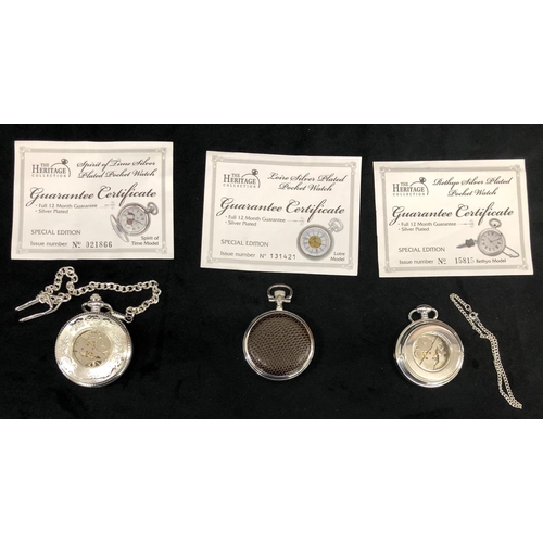 3288 - 5 modern Heritage Special Edition silver plated pocket watches, all boxed and with certificates.