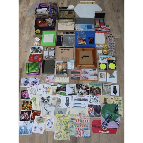 3120 - A mixed quantity of artist, sewing and crafting materials, including blank canvases, sketch pads, ca... 