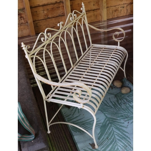 3146 - A white metallic garden bench 113cm wide overall, 46cm deep. (This item is not held by PF Windibank ... 