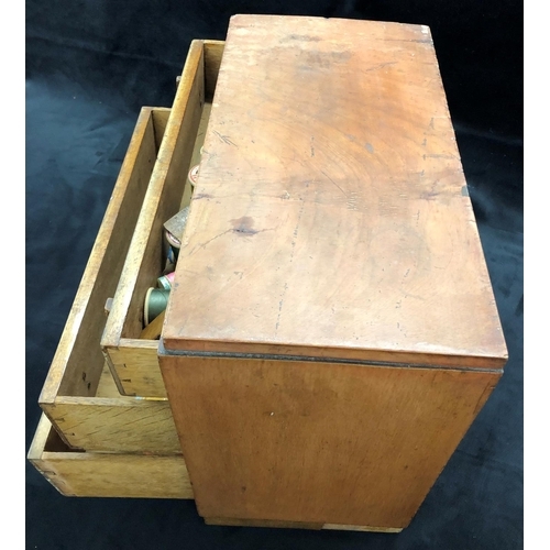 3182 - A miniature chest of drawers, 3 drawers with wood handles 38cm wide, 21.5cm wide, 35.5cm high and va... 