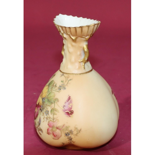 17 - A Royal Worcester Blush bulbous thin necked 2-handled trumpet shaped vase with shell shaped top, mul... 