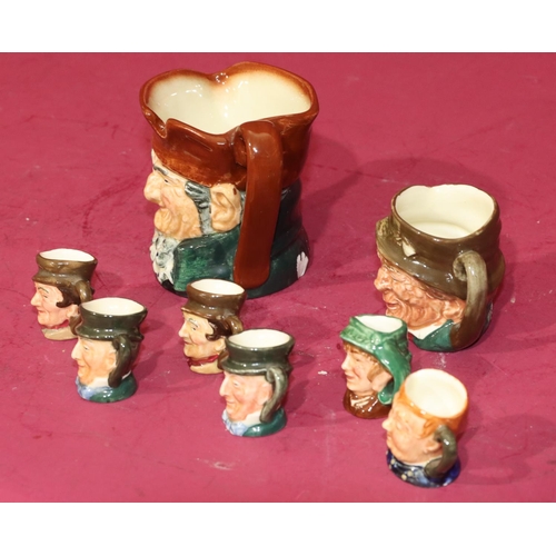 39 - 6 miniature Royal Doulton character jugs and 2 similar larger Doulton character jugs (8)