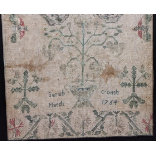 Sarah Crouch 18th Century needlework sampler depicting The Lord's ...
