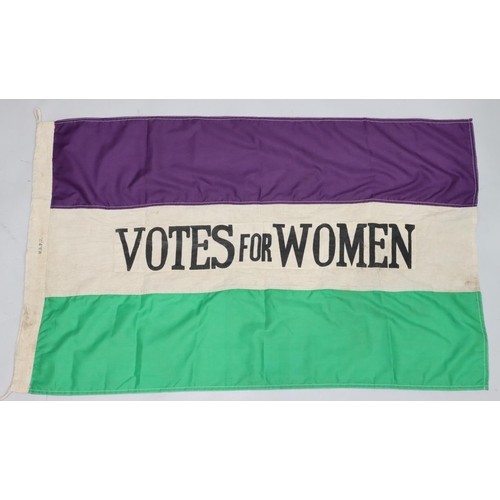 661 - Suffragette Interest - A large WSPU tri-colour green, white and purple linen flag with centre panel ... 