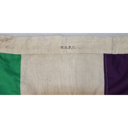 661 - Suffragette Interest - A large WSPU tri-colour green, white and purple linen flag with centre panel ... 