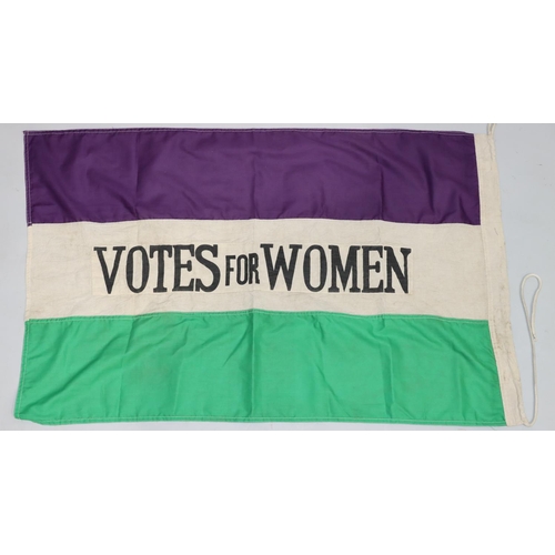 661 - Suffragette Interest - A large WSPU tri-colour green, white and purple linen flag with centre panel ... 