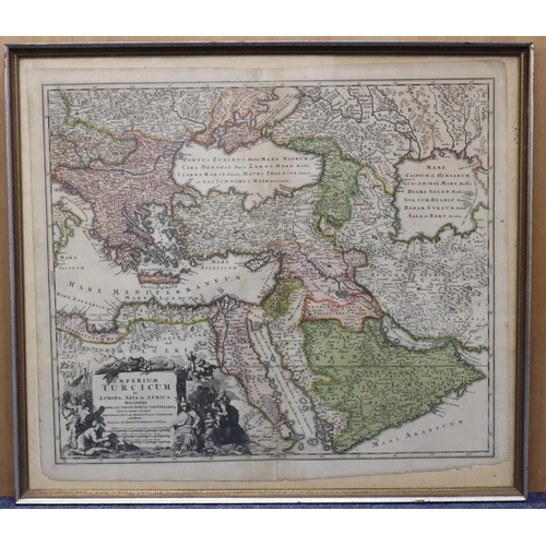 669 - An 18th Century Continental hand painted coloured map 