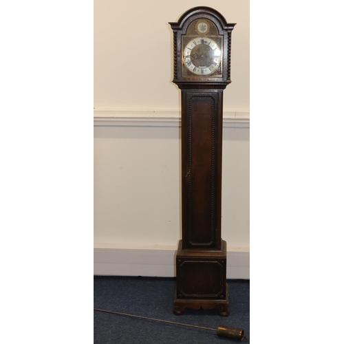 678 - Kendal & Dent, London 1920's oak Grandmother clock with barley twist supports, arched brass dial wit... 