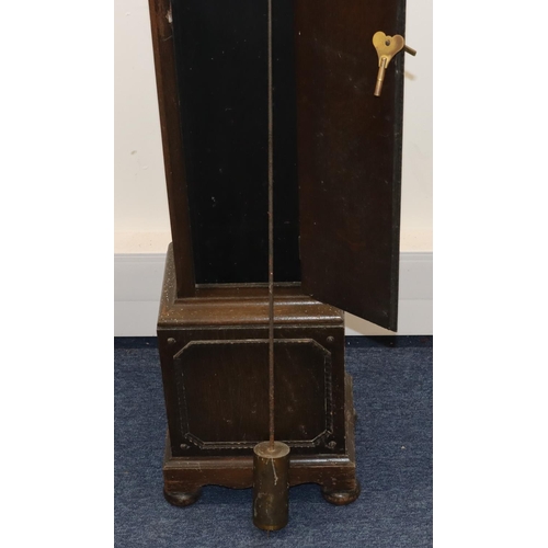 678 - Kendal & Dent, London 1920's oak Grandmother clock with barley twist supports, arched brass dial wit... 