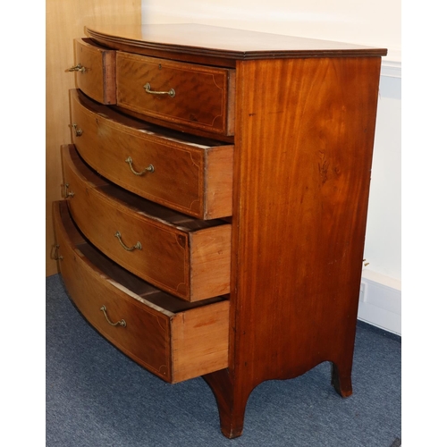 695 - A large Edwardian mahogany bow fronted chest of drawers with allover inlaid banding and stringing, 2... 