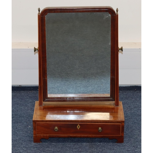 696 - A 19th Century mahogany box toilet mirror with allover inlaid boxing, banding and stringing, swing m... 