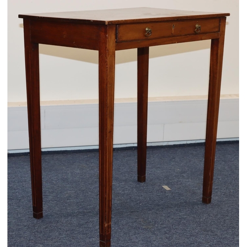 697 - A 19th Century mahogany small rectangular shaped side table with 1 long drawer and drop brass handle... 