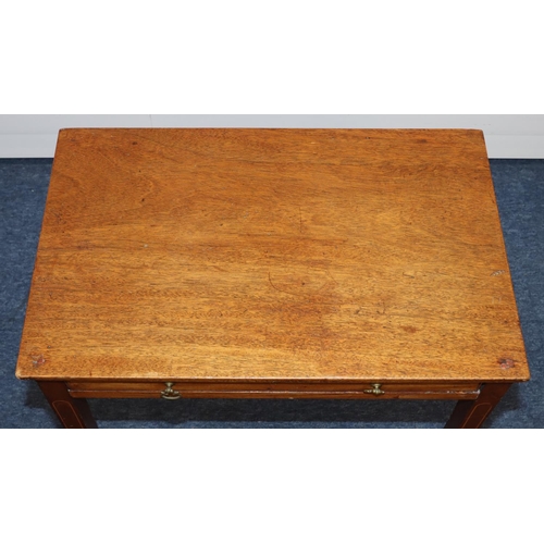 697 - A 19th Century mahogany small rectangular shaped side table with 1 long drawer and drop brass handle... 