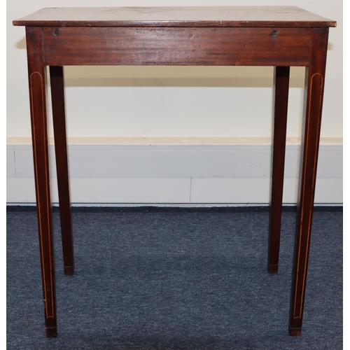 697 - A 19th Century mahogany small rectangular shaped side table with 1 long drawer and drop brass handle... 