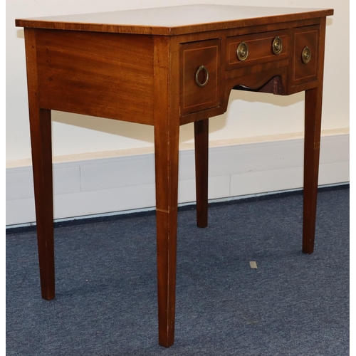 698 - A 19th Century mahogany lowboy with inlaid stringing, centre drawer above arch kneehole, flanked by ... 