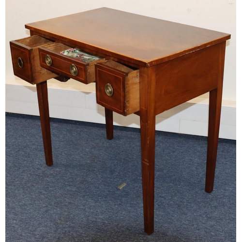 698 - A 19th Century mahogany lowboy with inlaid stringing, centre drawer above arch kneehole, flanked by ... 