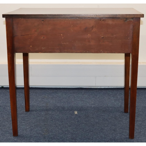 698 - A 19th Century mahogany lowboy with inlaid stringing, centre drawer above arch kneehole, flanked by ... 