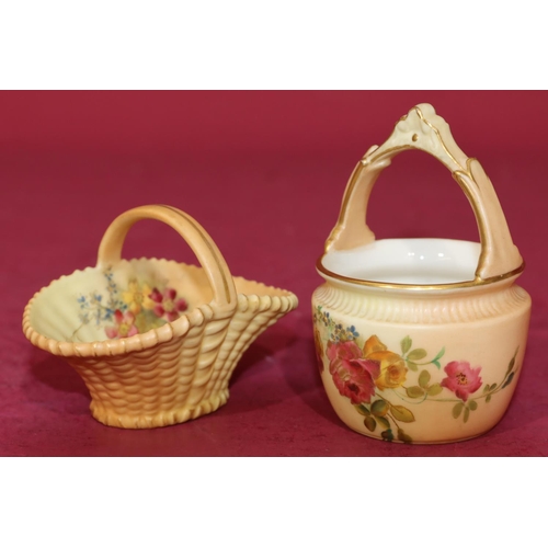 71 - A Royal Worcester Blush miniature pale with fixed overhead handle and multi-coloured floral, leaf an... 