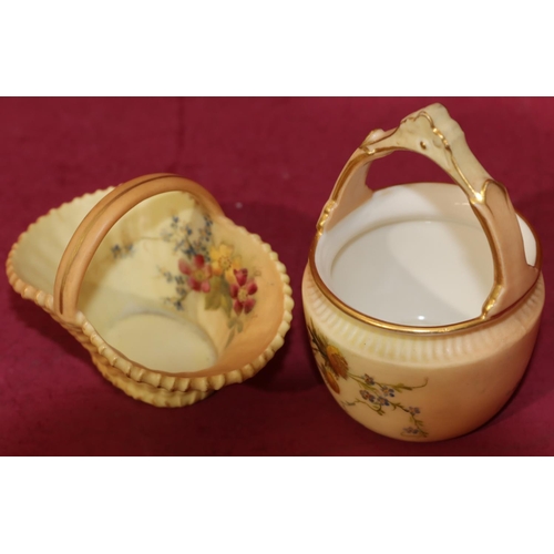 71 - A Royal Worcester Blush miniature pale with fixed overhead handle and multi-coloured floral, leaf an... 