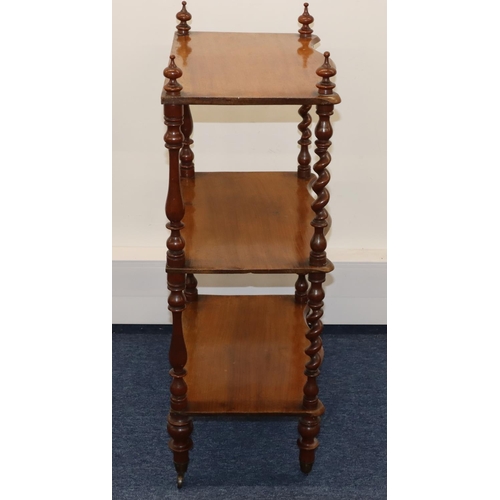 715 - A 19th Century 3-tier Serpentine fronted whatnot with barley twist supports, turned legs on brass to... 