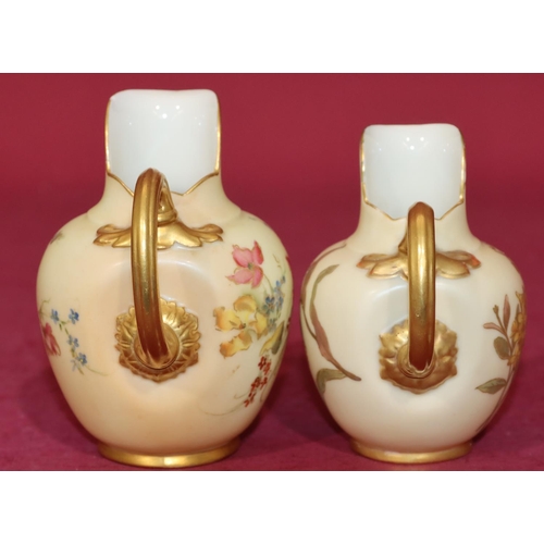 75 - A Royal Worcester Blush round bulbous shaped jug with multi-coloured floral, leaf and gilt decoratio... 