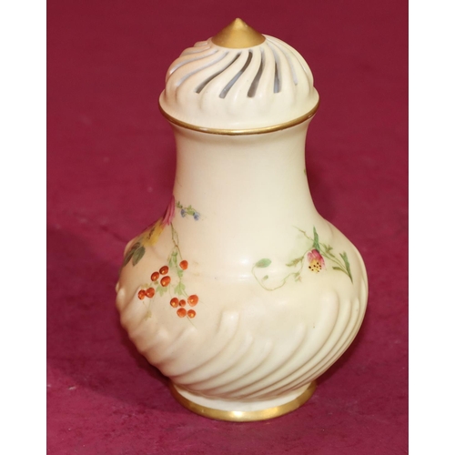 78 - A Royal Worcester Blush round bulbous sugar caster  with multi-coloured floral, leaf and gilt decora... 