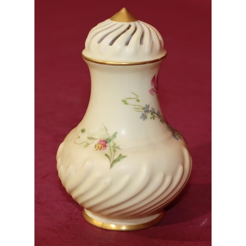 78 - A Royal Worcester Blush round bulbous sugar caster  with multi-coloured floral, leaf and gilt decora... 