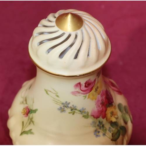 78 - A Royal Worcester Blush round bulbous sugar caster  with multi-coloured floral, leaf and gilt decora... 