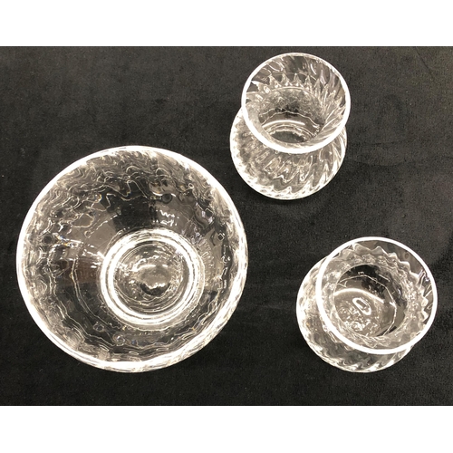 3320 - A Dartington Crystal Chantelle small bowl and 2 Dartington Crystal Bambino Ripple posy vases, all bo... 