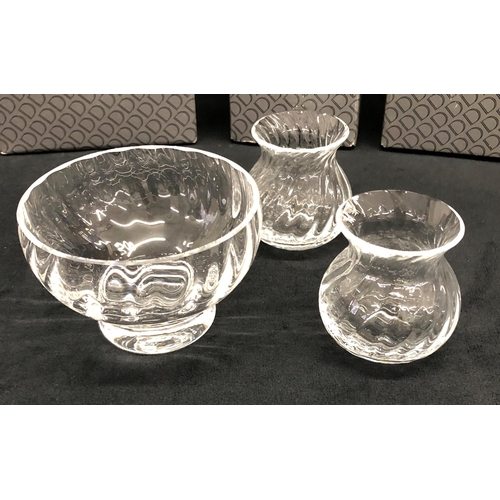 3320 - A Dartington Crystal Chantelle small bowl and 2 Dartington Crystal Bambino Ripple posy vases, all bo... 