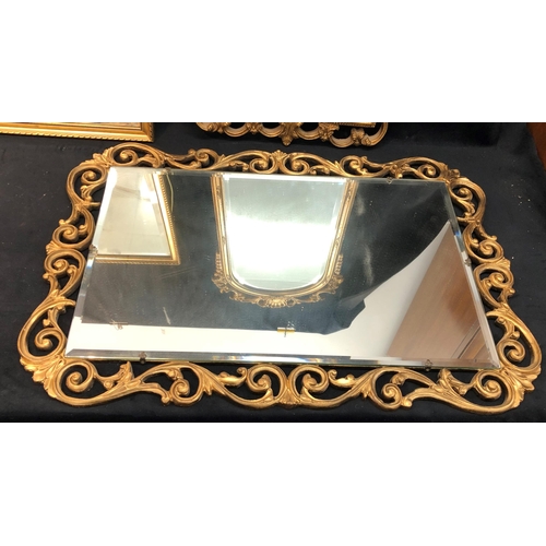 3346 - A rectangular mirror in ornate gilt frame, 74.5 x 51cm, a similar arched mirror, 38.5 x 82.5cm and a... 