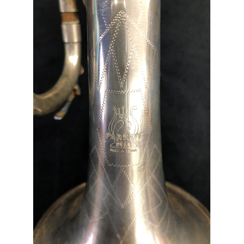 3362 - A Parrot trumpet, made in China, 55cm high overall, numbered 7081744, in brown hard case.