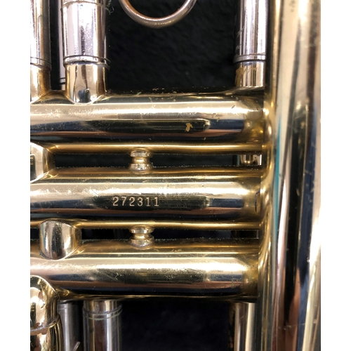 3363 - A brass Elite trumpet, stamped Charterhouse and numbered 272311, 49cm high, 2 mouthpieces, a Precisi... 