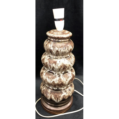 3367 - An onyx lamp, 30cm high overall and a brown and white ceramic lamp, 43cm high overall. (2)