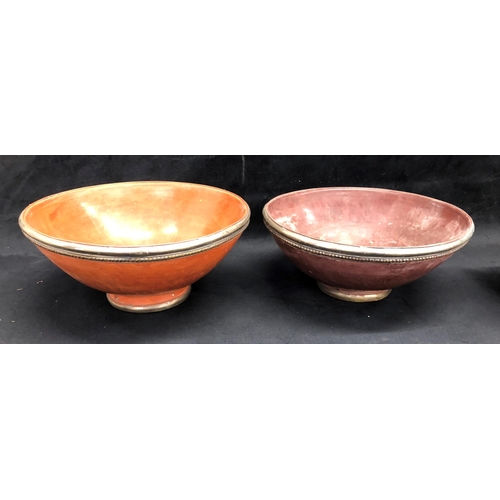 3373 - 2 glazed bowls with silver coloured rims, 26cm diameter, a stoneware bowl,23.5cm diameter and a larg... 