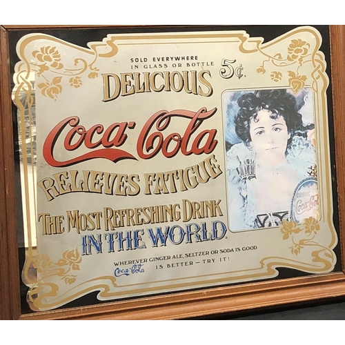 3385 - A Coca Cola advertising mirror in wood frame, 61.5 x 51cm overall and a smaller Nostalgia mirror in ... 