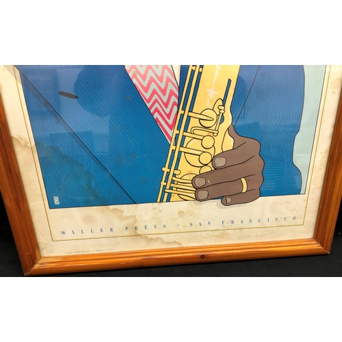 3387 - A Waller Press coloured Jazz poster New Orleans 1981 in wood frame, 51 x 80.5cm overall.