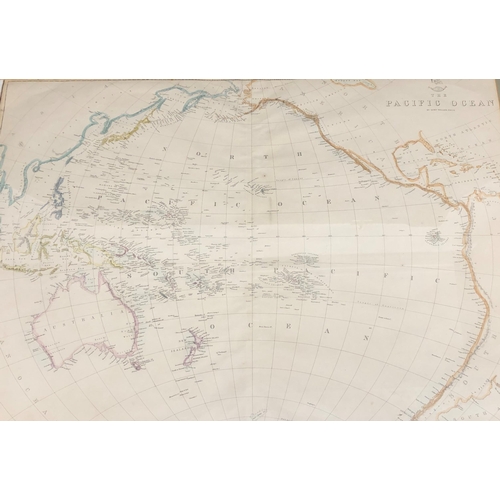 3390 - A coloured print of the North and South Pacific Ocean by Edward Weller, 6.55 x 44cm, in wood frame a... 