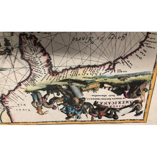 3390 - A coloured print of the North and South Pacific Ocean by Edward Weller, 6.55 x 44cm, in wood frame a... 