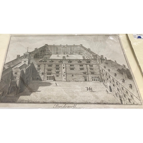 3393 - A quantity of prints depicting London buildings etc, including, St Clement's Strand, St Leonard Shor... 