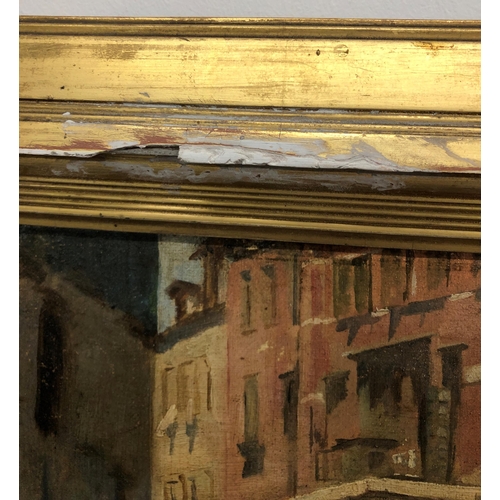 3420 - An oil on canvas of Venice canal and bridges, 39 x 26cm in gilt frame.