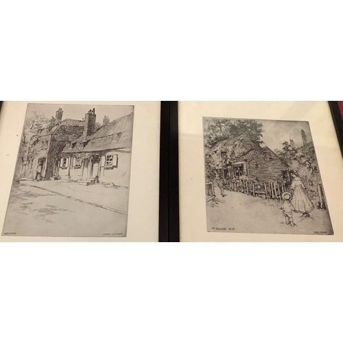 3233 - 8 black and white prints of villages, churches etc, all in matching black frames, Frames 20 x 27cm.