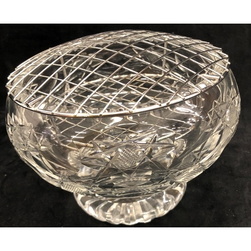 3257 - A large heavy based cut glass rose bowl, 15cm high overall.