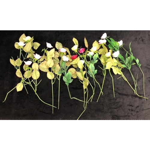 3260 - A quantity of various pink, red, yellow and white porcelain china rose stems.