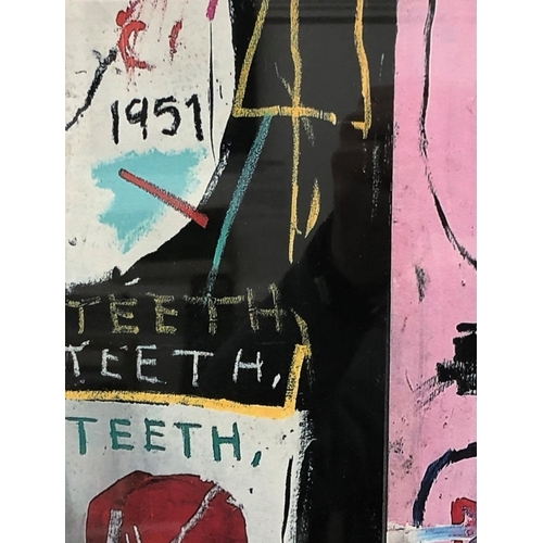 3269 - A modern reproduction coloured print after Jean-Michel Basquiat in black frame, 71.5 x 64.5cm overal... 