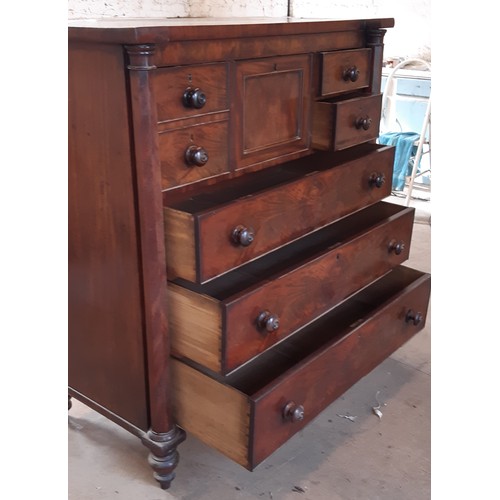 3549 - A 19th Century mahogany chest of drawers with deep central drawer flanked by 2 smaller drawers and 3... 