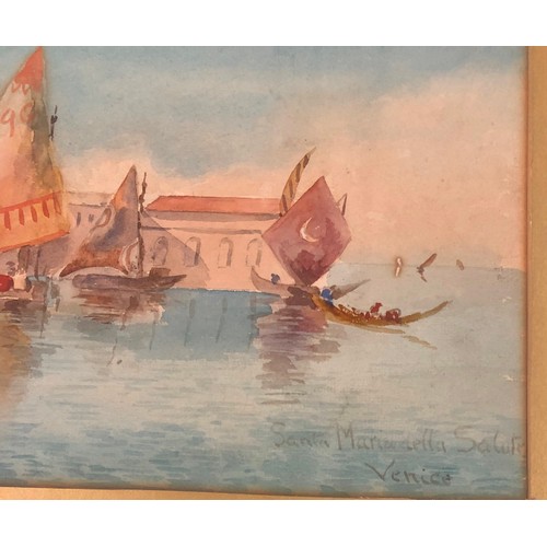 3564 - A pair of watercolours depicting scenes of Venice, 48.5 x 24cm, both in matching gilt frames. (Sligh... 